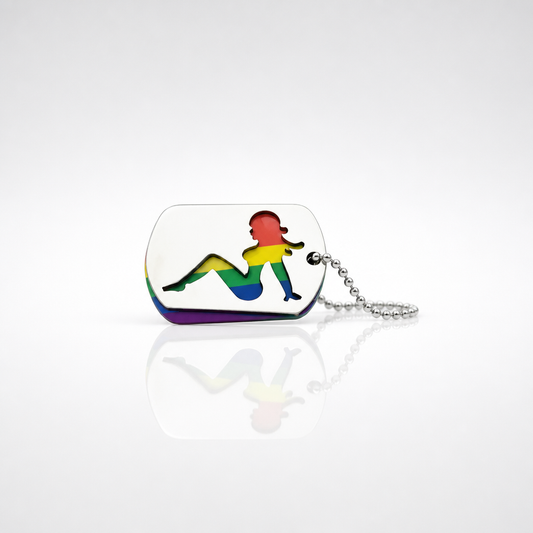 Rainbow Hot Chick pendant necklace with colorful LGBTQ-inspired graphic artwork and ball chain