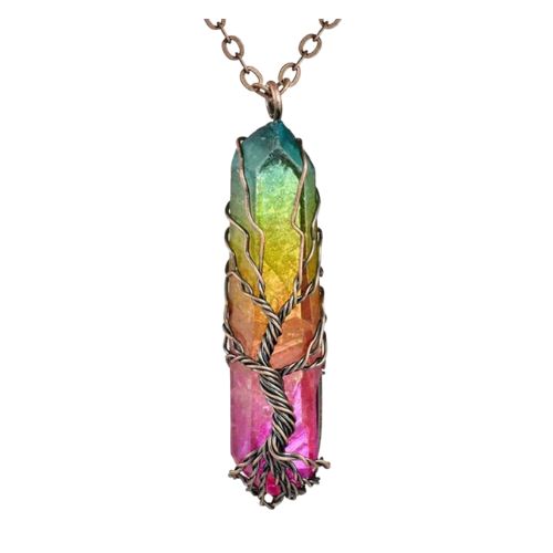 Rainbow Quartz Tree of Life Necklace