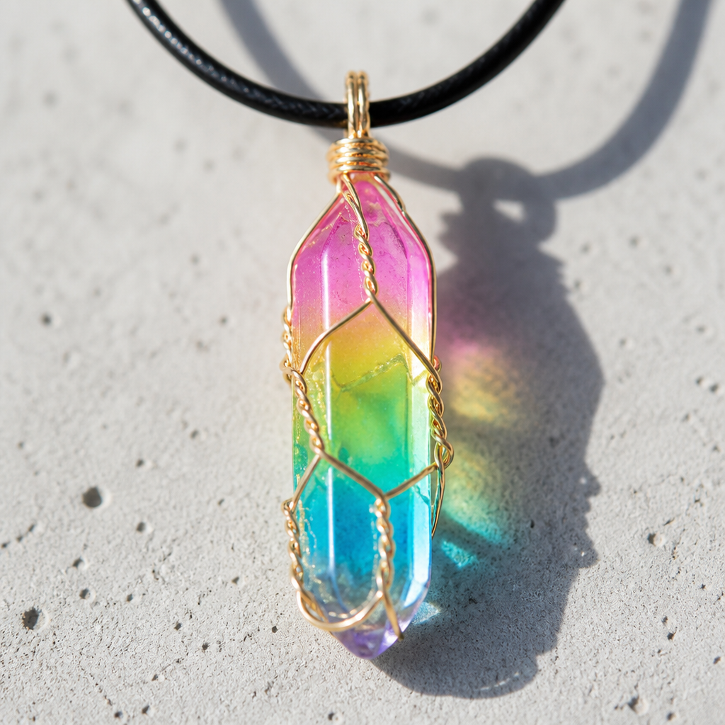 Rainbow Quartz Crystal Pendant Necklace (Small & Large Sizes)