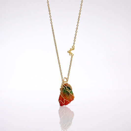 Rainbow crystal-style wire-wrapped pendant necklace with delicate gold-tone chain