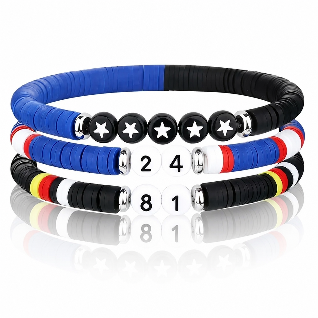 Three Heated Rivalry hockey bracelets with 81, 24 and star beads