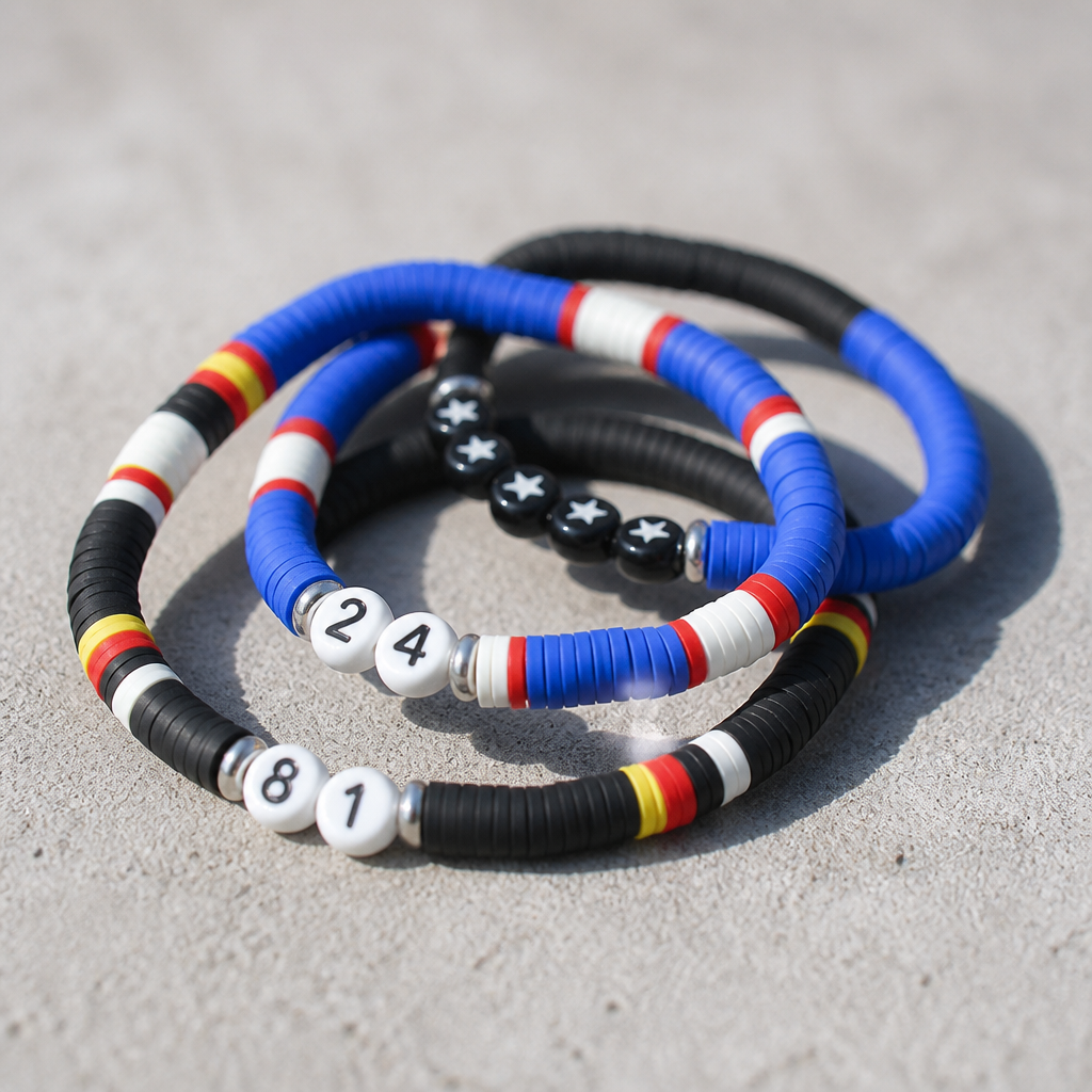 Three Heated Rivalry hockey bracelets with 81, 24 and star beads