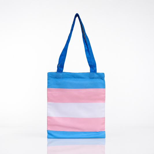Transgender Pride tote bag with blue pink and white flag stripes