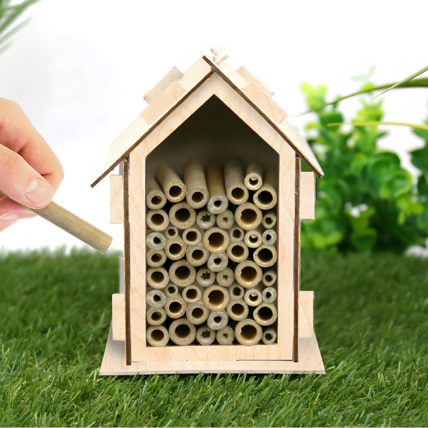 DIY Bee Hotel habitat kit with sustainably sourced materials for creating a nesting home for solitary bees.