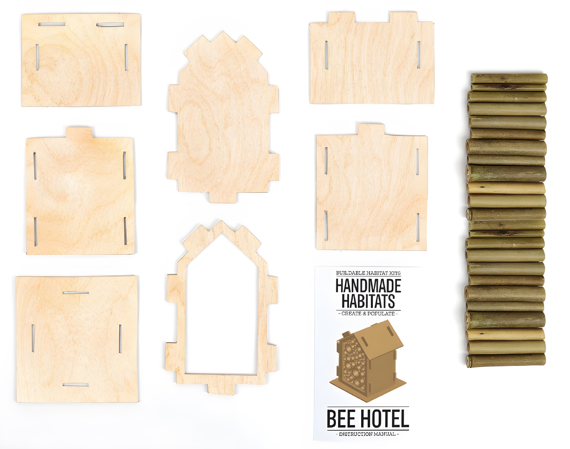 DIY Bee Hotel habitat kit with sustainably sourced materials for creating a nesting home for solitary bees.