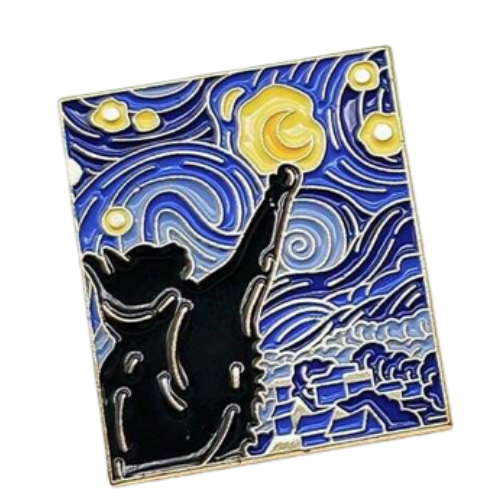 Black Cat Reaching for the Moon Enamel Pin