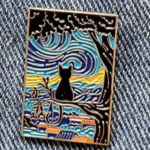 Black Cat On A Branch Enamel Pin