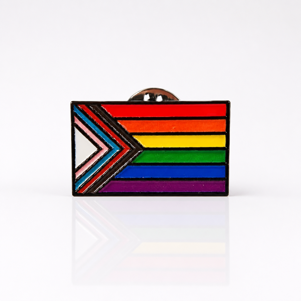 Progress Pride Flag enamel pin with vibrant inclusive LGBTQ+ Pride flag colors 