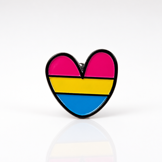 Pansexual Pride Heart Enamel Pin with the Pan Pride colors of red, yellow and blue