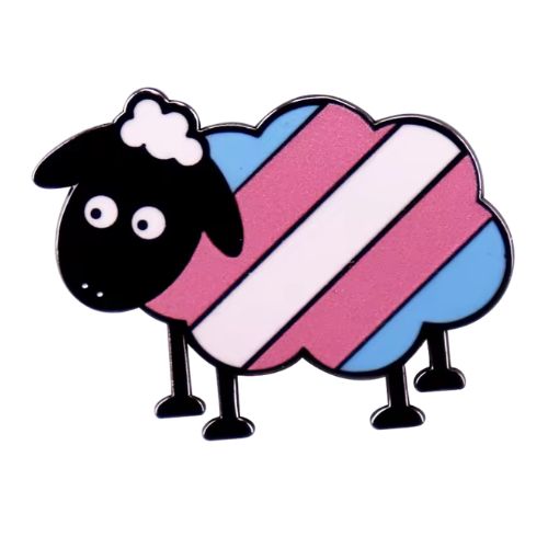Cute Trans Pride Sheep enamel pin with pastel transgender flag colors