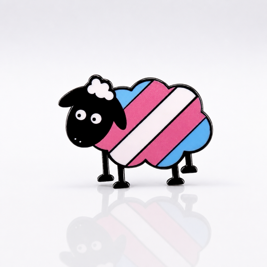 Cute Trans Pride Sheep enamel pin with pastel transgender flag colors