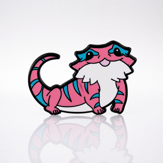Cute bearded dragon enamel pin featuring Trans Pride flag colors