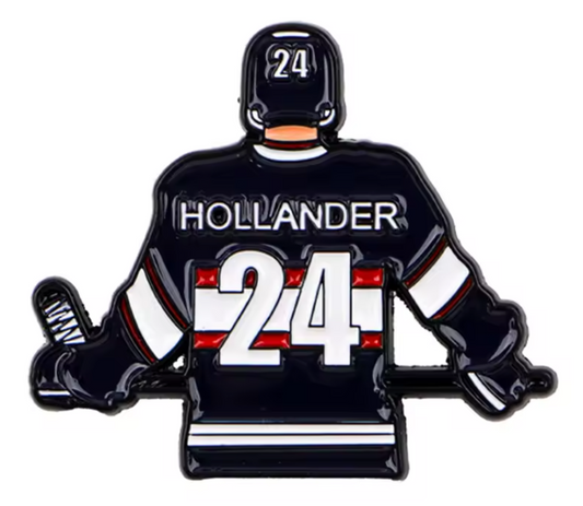 Heated Rivalry Hollander away jersey enamel pin with hockey uniform design and number 24