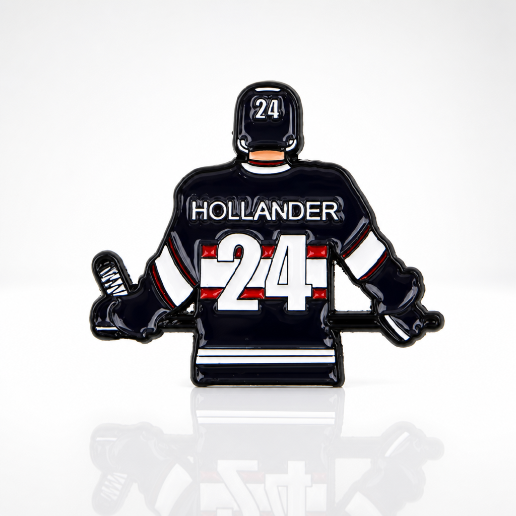 Heated Rivalry Hollander away jersey enamel pin with hockey uniform design and number 24