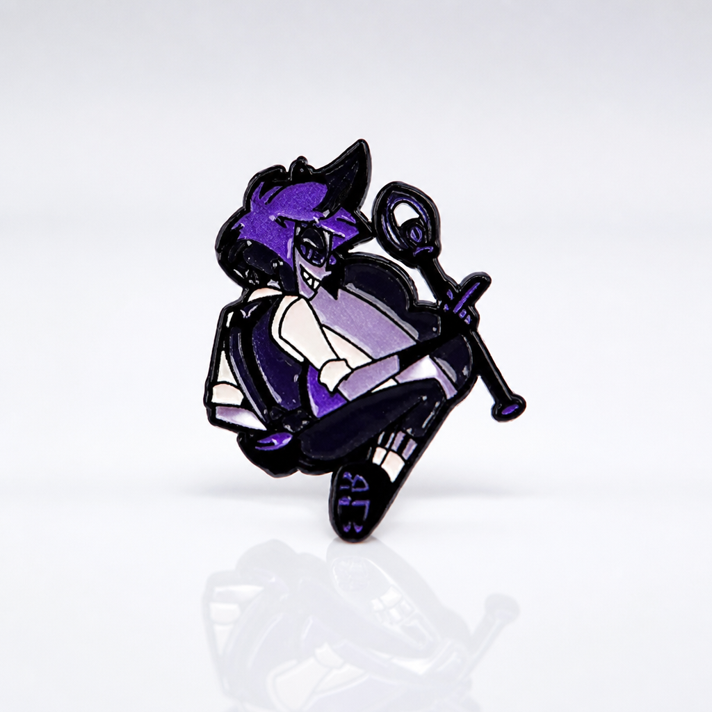 Anime style enamel pin featuring a character holding an Asexual Pride heart