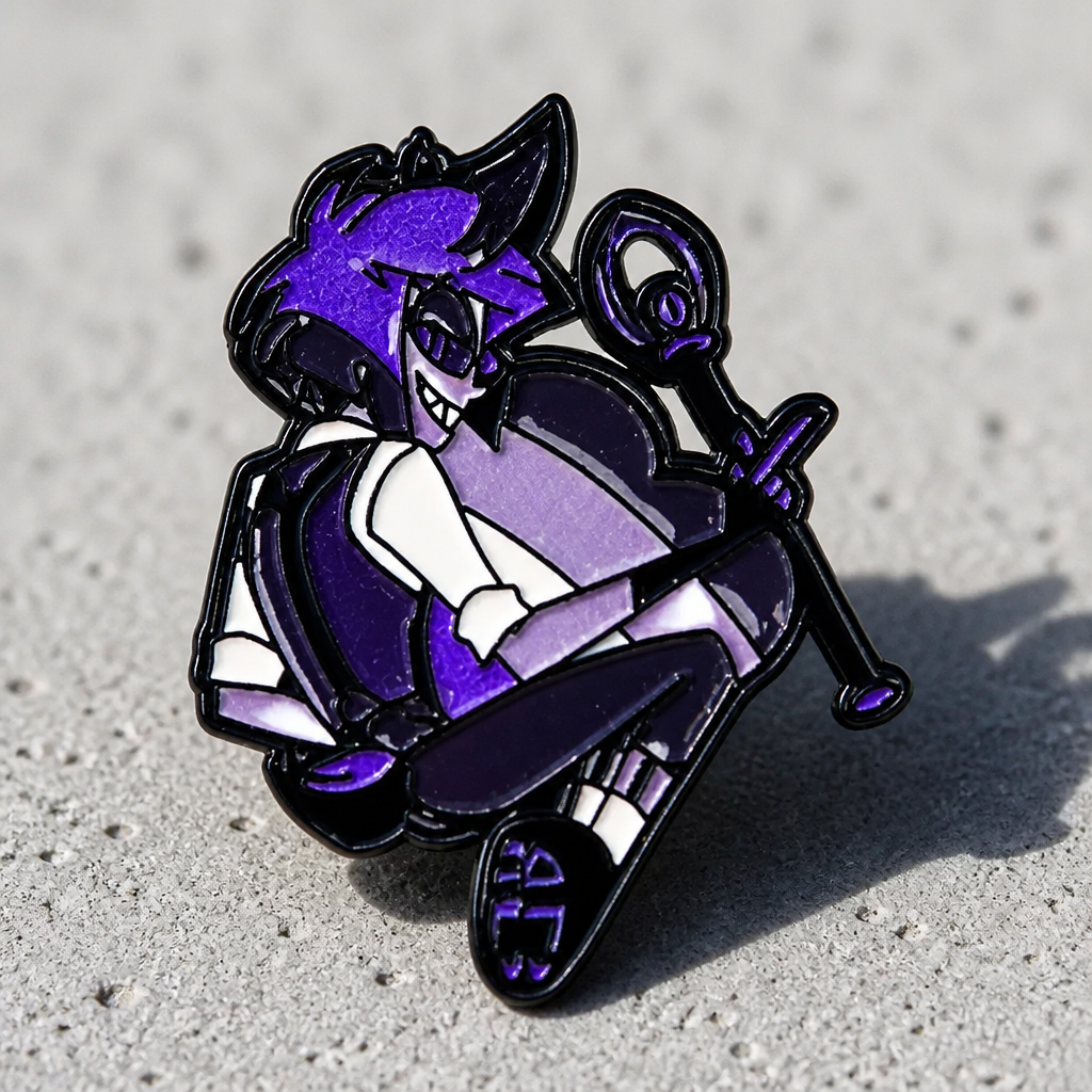 Anime style enamel pin featuring a character holding an Asexual Pride heart on a concrete surface