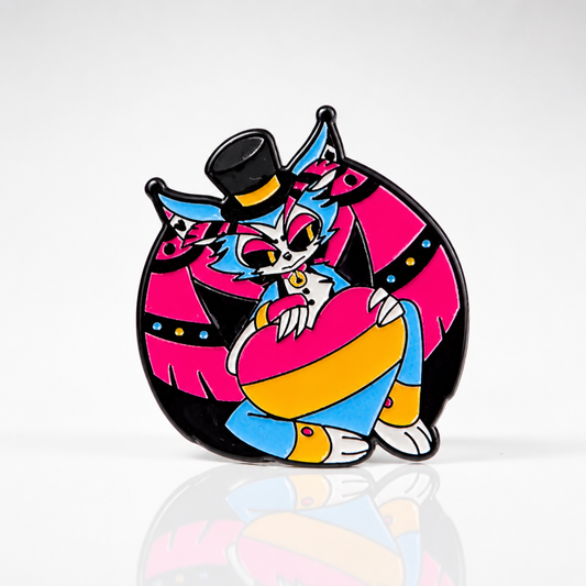 Anime style enamel pin featuring a character holding a Pansexual Pride heart
