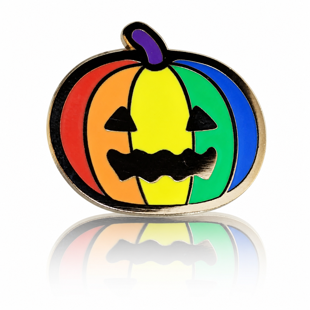 Queer-O-Lantern rainbow pumpkin LGBTQ+ Halloween enamel pin