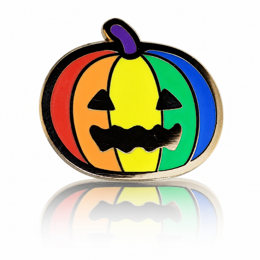 Queer-O-Lantern rainbow pumpkin LGBTQ+ Halloween enamel pin