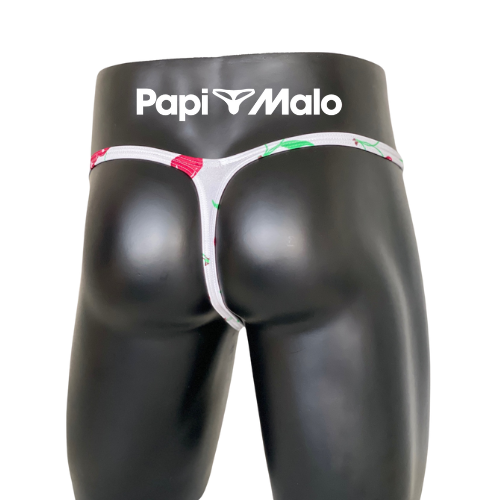 Back view of retro cherry print men’s classic thong by PapiMalo Gear