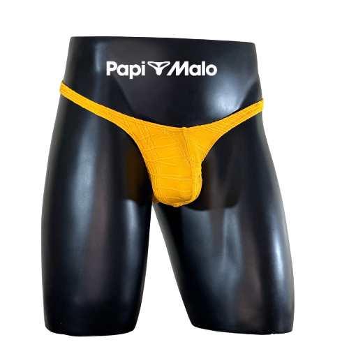 Front view of textured golden mango men’s classic thong by PapiMalo Gear