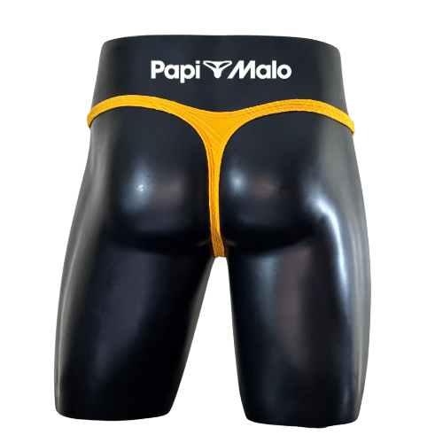 Back view of textured golden mango men’s classic thong by PapiMalo Gear