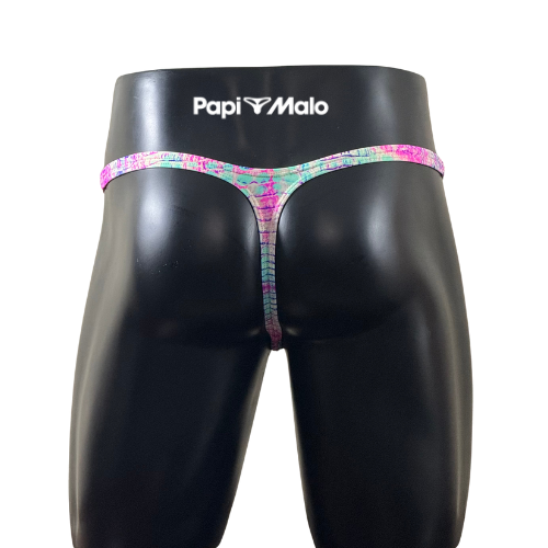 Back view of pastel tropical print men’s classic thong by PapiMalo Gear