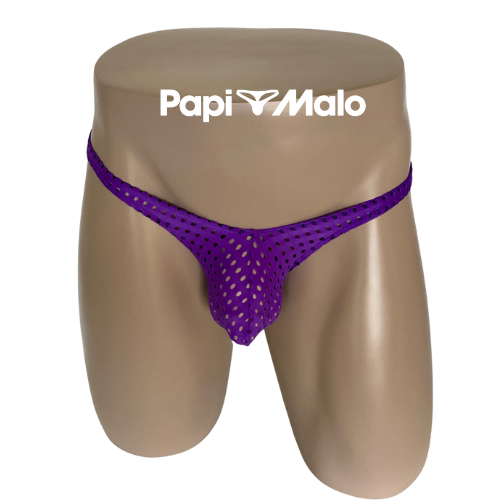 Front view of plum purple mesh men’s classic thong by PapiMalo Gear