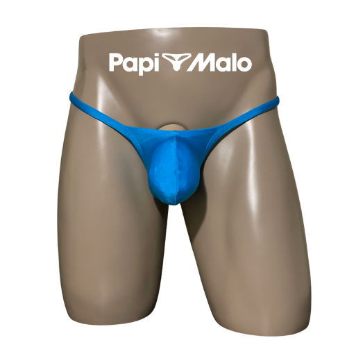 Front view of azure blue men’s classic thong by PapiMalo Gear