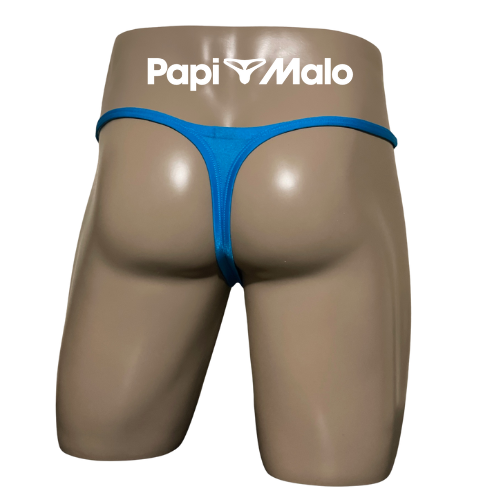 Back view of azure blue men’s classic thong by PapiMalo Gear