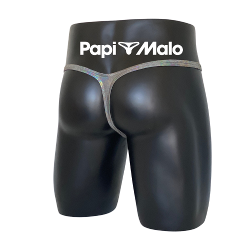 Back view of holographic snake-inspired men’s classic thong by PapiMalo Gear