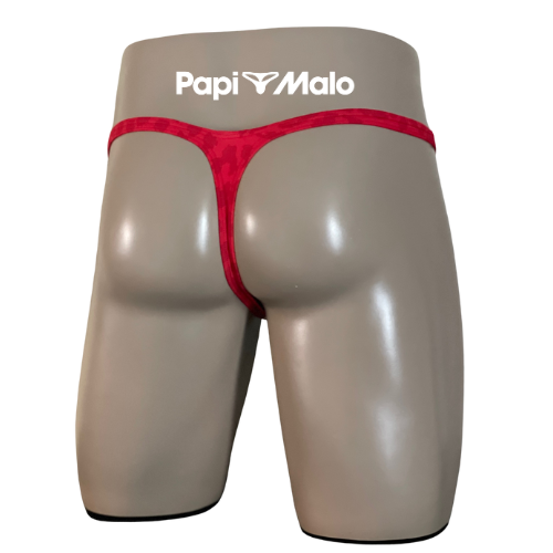 Back view of crimson textured men’s classic thong by PapiMalo Gear