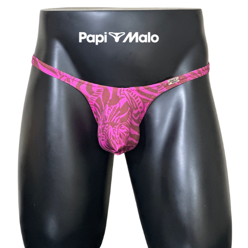 Front view of pink ornamental abstract men’s classic thong by PapiMalo Gear