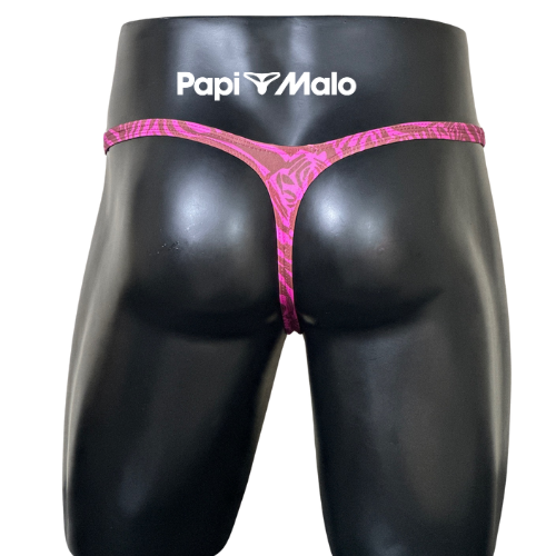Back view of pink ornamental abstract men’s classic thong by PapiMalo Gear