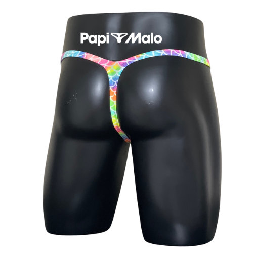 Back view of rainbow scale-inspired men’s classic thong by PapiMalo Gear