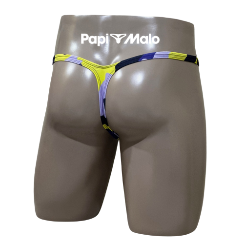 Back view of neon camouflage men’s classic thong by PapiMalo Gear