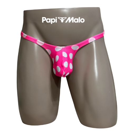 Front view of hot pink polka dot men’s classic thong by PapiMalo Gear