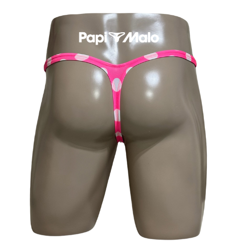 Back view of hot pink polka dot men’s classic thong by PapiMalo Gear