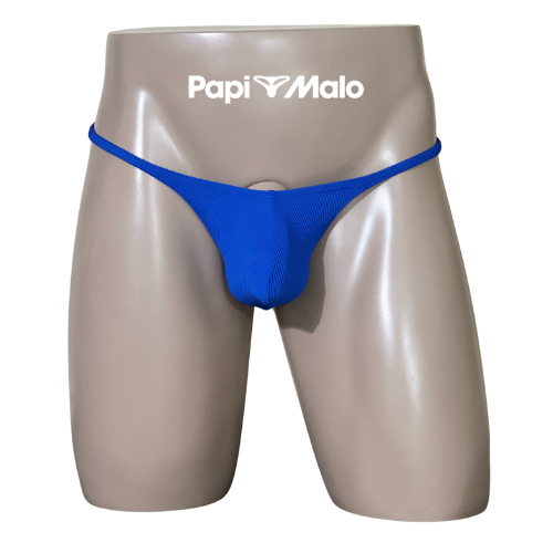 Front view of cobalt blue men’s locker room thong by PapiMalo Gear