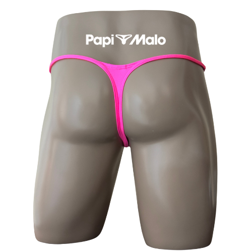 Back view of hot pink men’s locker room thong by PapiMalo Gear