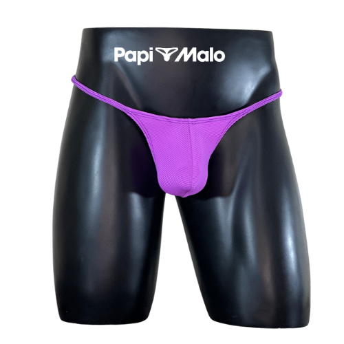 Front view of purple minimalist men’s locker room thong by PapiMalo Gear