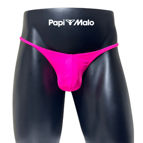 Front view of neon fuchsia men’s locker room thong by PapiMalo Gear