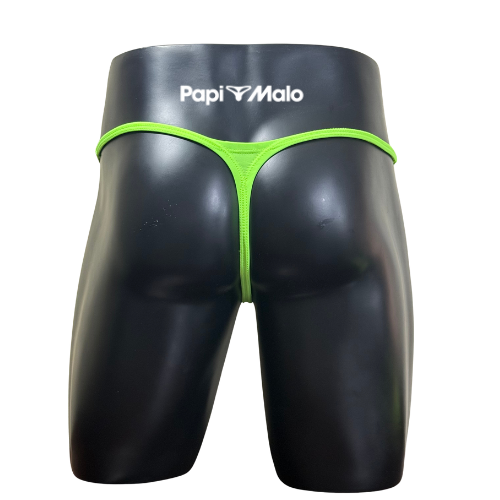 Back view of neon lime men’s muscle thong by PapiMalo Gear