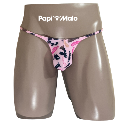 Front view of pink pop-art inspired men’s muscle thong by PapiMalo Gear