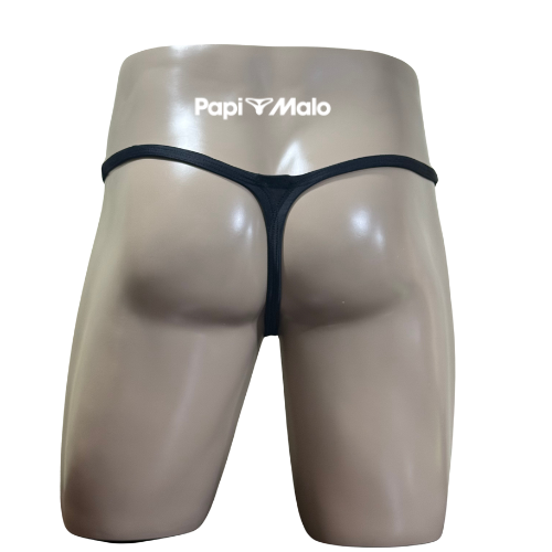 Back view of matte black men’s muscle thong by PapiMalo Gear