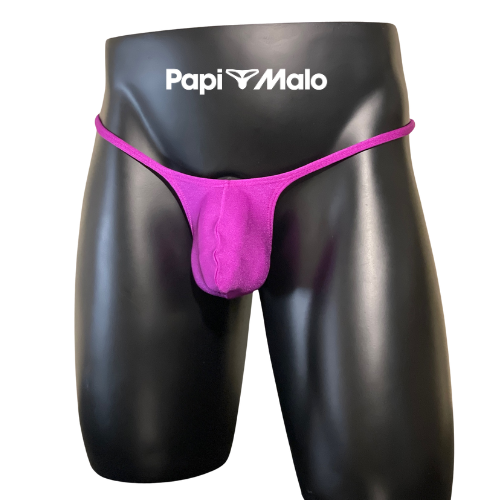Front view of electric fuchsia men’s muscle thong by PapiMalo Gear