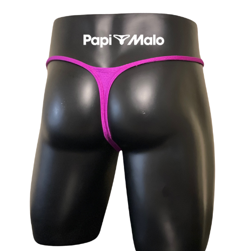 Back view of electric fuchsia men’s muscle thong by PapiMalo Gear
