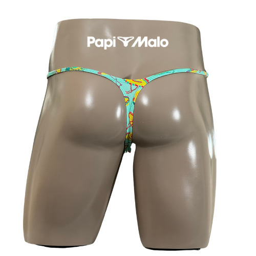 Back view of turquoise fiesta-inspired men’s muscle thong by PapiMalo Gear