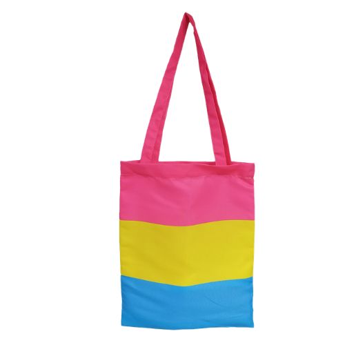 Pansexual Pride tote bag with pink yellow and blue flag stripes