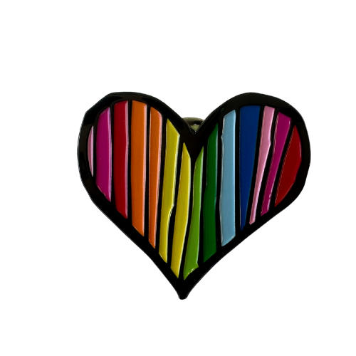 Textured Rainbow Heart enamel pin with colorful striped Pride-inspired design